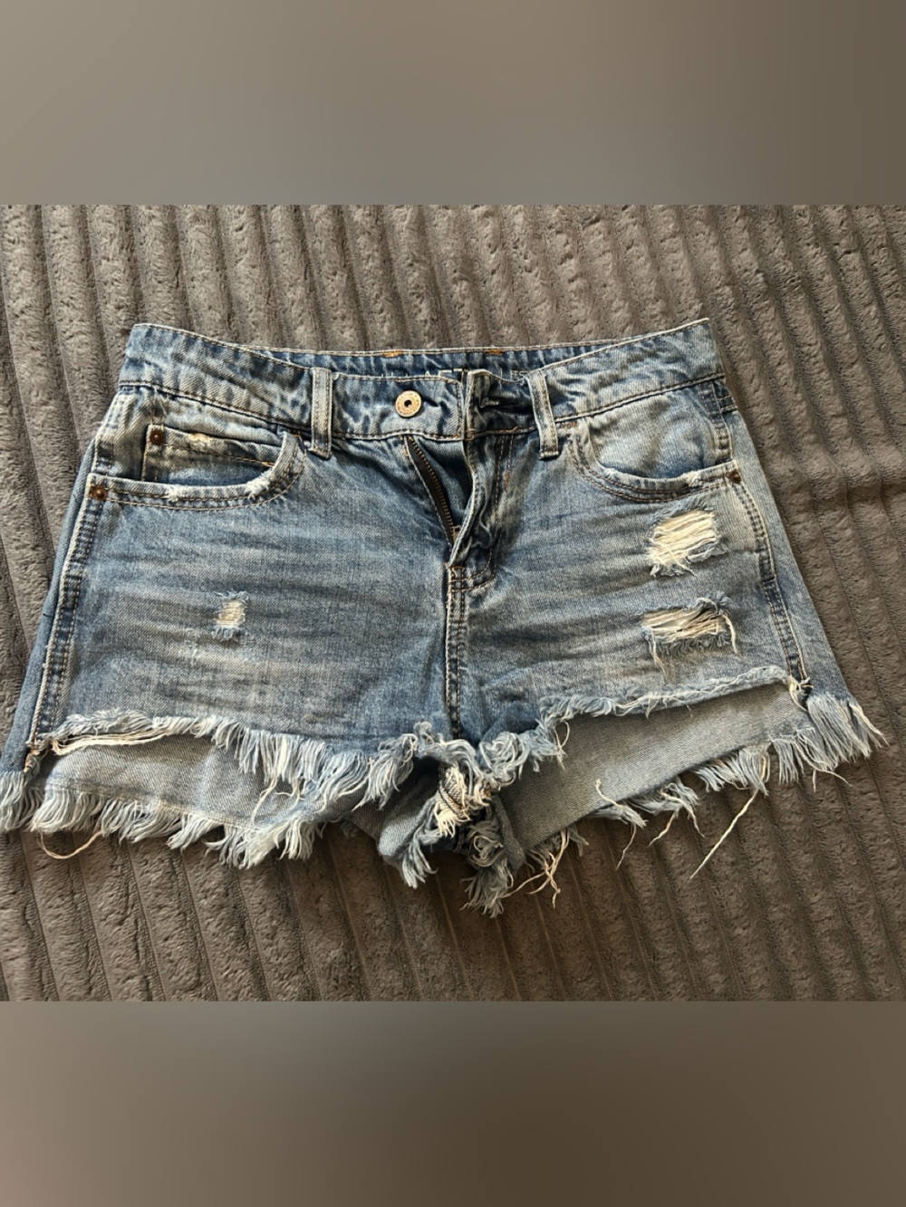 Frayed Light Blue Denim Shorts - Women's Jean Cutoffs